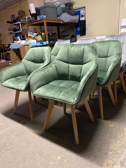 Nové jídelní křesílka šedé a zelené, velur, dřevo - 5