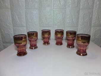 Luxusní karafa+6 skleniček, bohatá malba zlatem, zn. Bohemia - 5