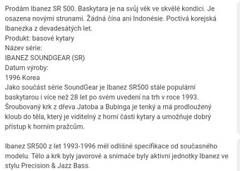 Prodám ibanez sr500 Korea - 5