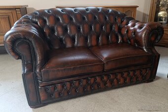 Kožená, Chesterfield souprava 3+2. Originál Centurion. - 5