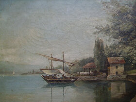 Rybáři na jezeře - olejomalba na plátně z 19.století - 5