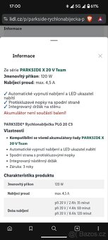 Nová nepoužitá nabíječka Parkside 20V / 4.5A - 5