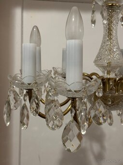 Křišťálový lustr – mosaz, 6 ramen, retro - 5