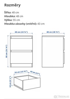 IKEA MALM bílá komoda -2 zásuvky -noční stolek - 5