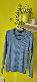 Modrý dámský pletýnkový svetřík - 5