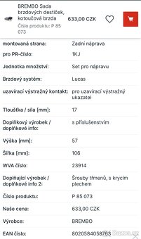Sada brzdových destiček BREMBO P 85 073 kotoučová brzda - 5