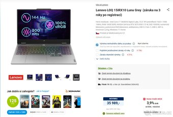 Herní notebook Lenovo LOQ 15 – i7-13650HX, RTX 5070 - 5
