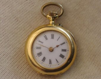 MINIATURNÍ 24MM CELO ZLATÉ 18K KAPESNÍ HODINKY - FUNKČNÍ - 5