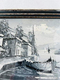 Obraz Přístav 22x16.5 cm, olej na plátně, signováno - 5
