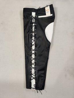 Moto Kožene Šnurovacie Nohavice Biele-Žlte - 5