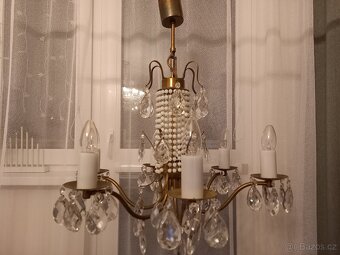 starý mosazný lustr s ověsy - 5