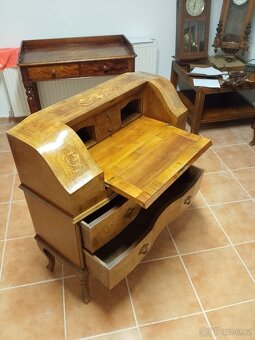 Starožitný sekretář / psací komoda – intarzie, krásná patina - 5