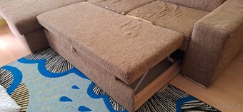 Rohový gauč – rozkládací, s úložným prostorem a opěrkami - 5