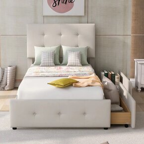 Čalouněná postel 90x200 cm s lamelovým roštem a 2 zásuvkami - 5