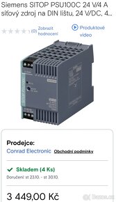 Zdroj na DIN lištu Siemens SITOP PSU100C, 24 V/DC, 4 A - 5