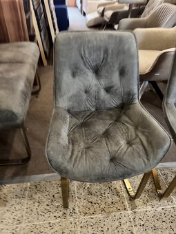 2x NOVÉ jídelní Šedé křesílka-židle zlatá podnož - 5