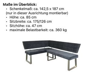 MID.YOU ROHOVÁ LAVICE Tmavě šedá látka  142,5/187 cm xxxlutz - 5