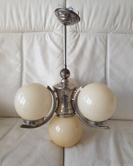 Starožitný lustr art deco 20-30. léta na tyči béžo - 5