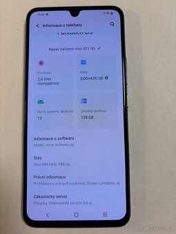 Vivo V21 5G 128gb Ram 8gb s kabelem  Cena 2399kč - 5