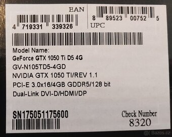 Grafická karta GeForce® GTX 1050 Ti D5 4G - 5