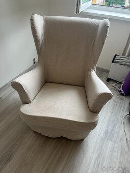 Křeslo ušák - Ikea Strandmon - zelené + béžové potahy - 5