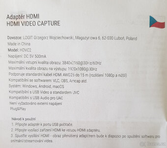 HDMI video capture, převodník hdmi - usb - 5
