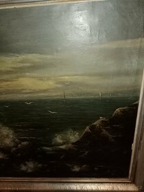 Mořské vlny bijící o skály s racky a loděmi 110 x 80 cm - 5