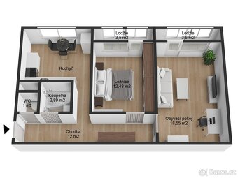 Pronájem bytu 2+1, 2x lodžie, klimatizovaný – sídl. Hůrka, K - 5