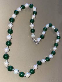 Náhrdelník, náramek z pravých perel 7-8 mm jadeity - 5
