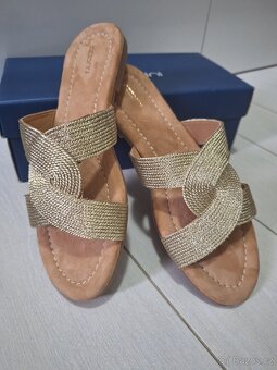 Nove kozene zlate bezove sandalky nazouvaky Lazzarini - 5