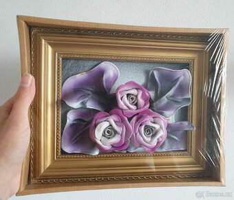 Originální plastický obraz fialové růže koženka - 5