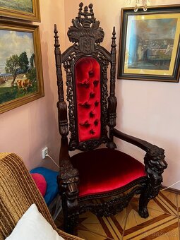 Luxusní řezbované královské křeslo LVÍ HLAVY - 5