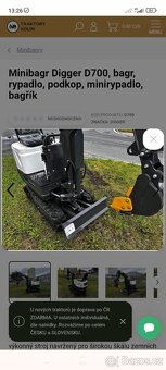 minibagr, pásový bagr, bagřík, rypadlo - 5