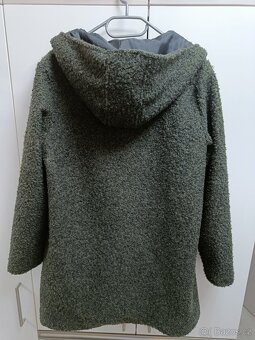 Dámský zelený zimní kabát s vlnou a kapucí, vel. L/XL - 5