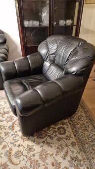 Sedací souprava kožená černá třídílná - 5