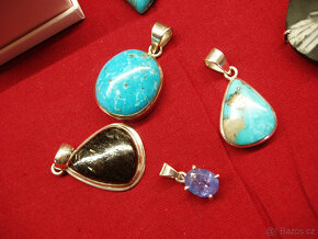 Přívěsky, šperky - Tyrkys, Tanzanit, Vltavín 585, Nuummit - 5