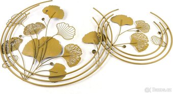 Zlatá 3D nástěnná dekorace – páv a listy Ginkgo - 5