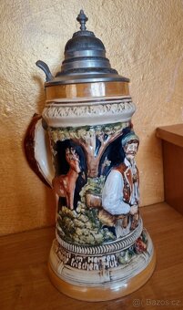 Starožitný korbel...Starožitný korbel s cínovím vičkem - 5
