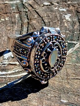 Stříbrný jedový prsten starožitný - 5