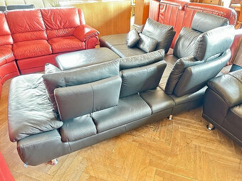 946 Kožená rohová sedací souprava sedačka + taburet šedá - 5