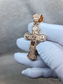 Zlatý přívěsek Ortodoxní křížek 585/14k růžové zlato - 5