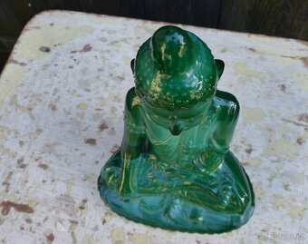 Buddha, malachitové sklo, Schlevogt - 5