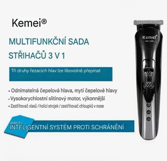 NOVÝ Bezdrátový profesionální HOLICÍ STROJEK. Zn."Kemei - 5