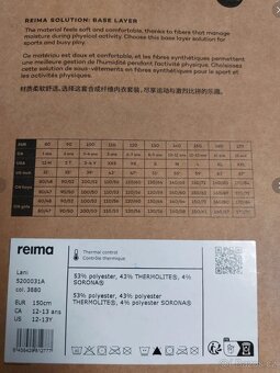 Nové dětské červené funkční termo prádlo, Reima Lani, 150 - 5