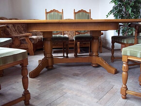 113 Rustikální rozkládací dřevěný stůl a 6 židlí - masiv - 5