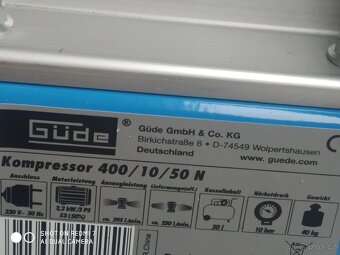 Prodám NEPOUŽITÝ 2-pístový kompresor Güde 400/10/50 N- 10 Ba - 5