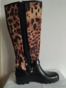 Kozačky holínky černé + leopardí vzor, vel. 37/38 - 5