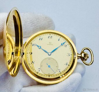 14K ZLATÉ PÁNSKÉ TŘÍPLÁŠŤOVÉ KAPESNÍ HODINKY OMEGA - FUNKČNÍ - 5