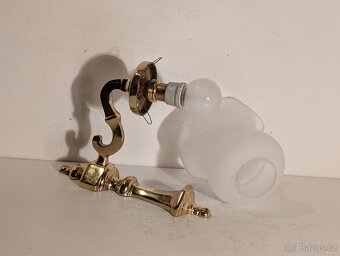 mosazná lampa, lampička, matové stínidlo zvoneček - 5
