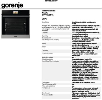 Vestavná multifunkční trouba Gorenje BOP799S51X - 5